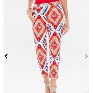 Chicos Sateen Ikat  Geometric Slim Crops Size 8